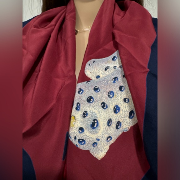 Cartier Jaguar Red and Navy Hand Rolled Silk Scarf - Picture 6 of 8